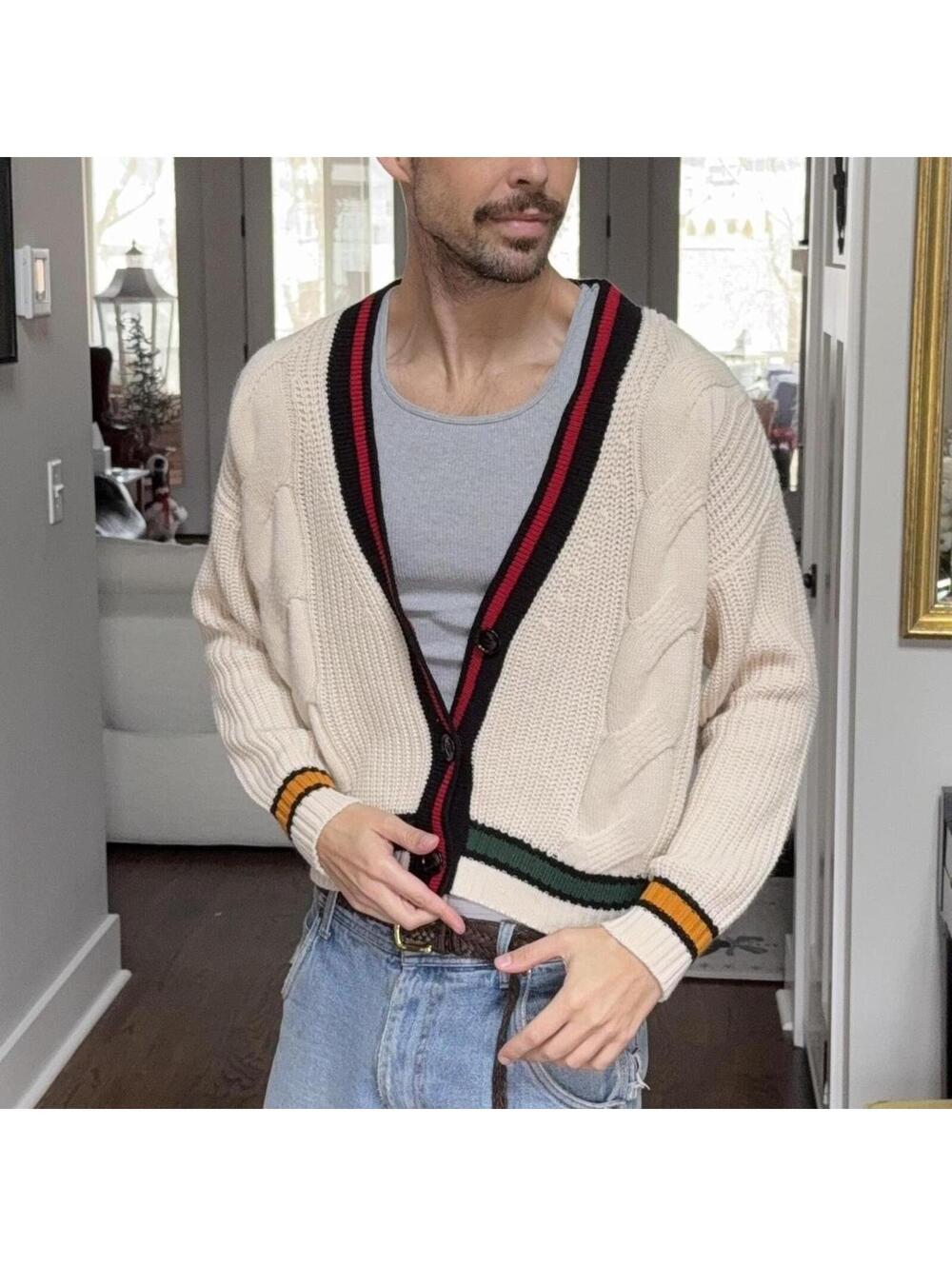 📚 Zenana Cream Cable Knit Varsity Cardigan – 1X